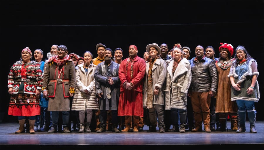 Diverse actors performing in a multicultural Canadian theatre production